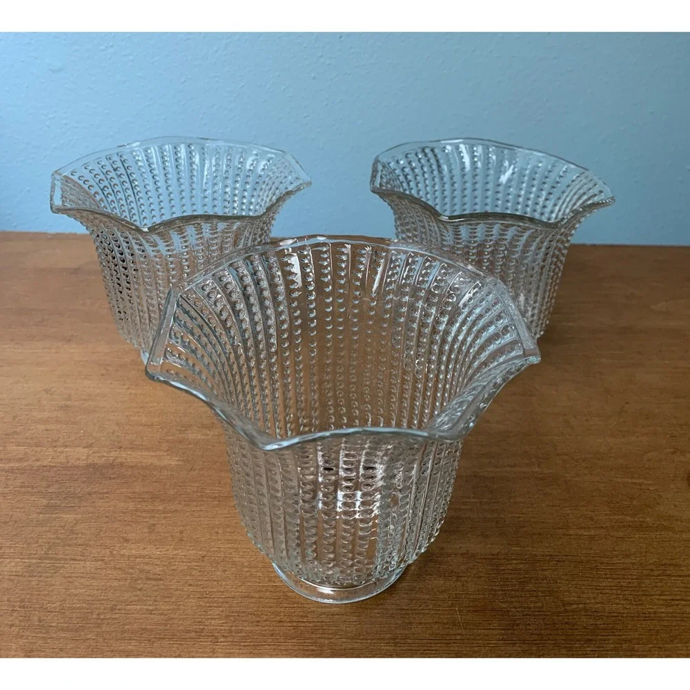 Clear Hobnail Bead Ribbed Glass Light Shade Ceiling Fan Octagon 2